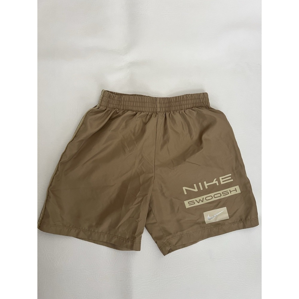 Nike Boys Size 6 Dri-FIT Parachute Khaki Swoosh Graphic Athletic Shorts Unlined